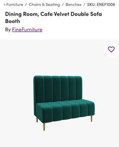 lot 9 image: Dining Room, Cafe Velvet Double Sofa Booth