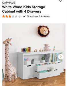 lot 10 image: White Wood Kids Storage Cabinet with 4 Drawers