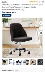 lot 69 image: Dark grey armless office chair