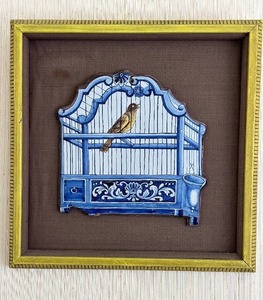 lot 2 image: Dutch Delft Polychrome Birdcage Ceramic Wall Plaque 19th Century