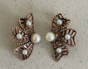 12K Gold-Filled Clip-On Earrings & Cultured Pearls - Butterfly Bow