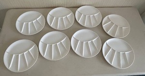 lot 14 image: Vintage MCM Ceramic Fondue Plates in creamy White Matte Glaze - Set of 8