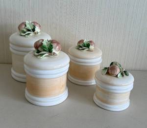 lot 21 image: MCM Japan Ceramic Canister Set - 4-Piece with Fruit Knob Lids & Leaves