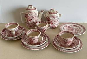 lot 37 image: Antique Staffordshire 15-Piece Dog Themed Transferware Child Sized Tea Set