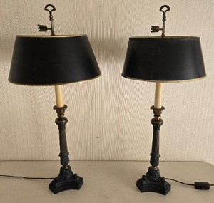 lot 61 image: Antique Empire-Style Columnar Table Lamps - Pair