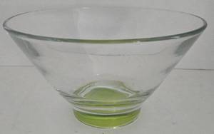 lot 69 image: Glass Bowl - Clear Glass with Lime Green Foot Ring