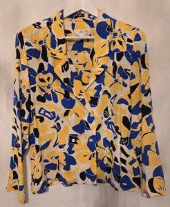 lot 79 image: Christian Dior Separates Blouse - Size 14 - Abstract Yellow & Blue Floral Print