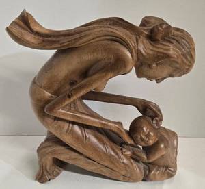 lot 83 image: Mothers Gift Wood Sculpture - Hand Carved Sugar Wood in Bali by Eka