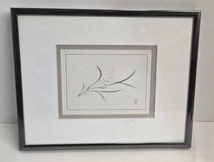 lot 85 image: Vintage Katsumi Sugita Abstract Floral Line Art Framed - Signed