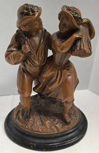 lot 97 image: Painted Chalkware Figurine - Dancing Couple Ceramic Sculpture