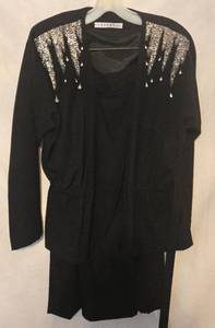 lot 99 image: Vintage Black Wool Suit Set, Black with Crystal Embellishments - Size 14