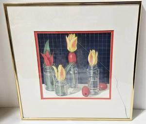 lot 107 image: Red Beads - Dianne Muffett Thomas - Egg Tempera - 15x15 Framed Artwork