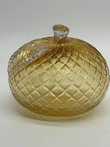 lot 128 image: Amber Glass APPLE  Pumpkin with Diamond Pattern - Art Glass Sculpture