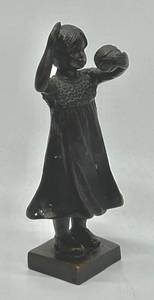 lot 132 image: Ferdinand Preiss Bronze Sculpture Girl w Ball Figure - 6 12 in Tall