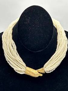 lot 138 image: Carolee 20-Strand Bird Clasp Pearl Necklace - 16in Long
