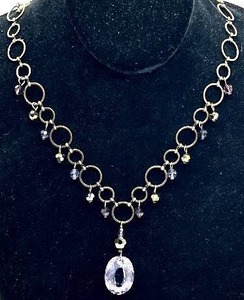 lot 140 image: Vintage Crystal Amethyst Like Purple Oval Pendant Necklace - 18 inch Chain & 2.5 inch Pendant