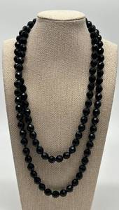lot 146 image: Black Crystal Beaded Necklace - Hand-Tied, 44 in, Double Strand