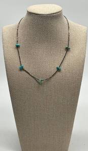 lot 148 image: Liquid Silver Vintage Choker Necklace - Turquoise Beads - 15in