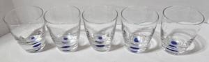 lot 158 image: Orrefors Inspired Clear Glass Lowball Tumblers - Blue Bubble Dot (Lot of 5)