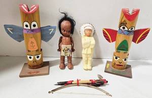 lot 168 image: Pair of Totem Pole Figures & Dancers - Native American Souvenir Ak-Sar-Ben Gardens