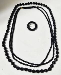 lot 178 image: Black Bead Jewelry Set - 2 Necklaces & 1 Brooch