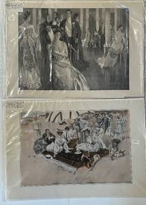 lot 190 image: Antique Prints 1908 - The Cotillion (Christy) & A Picnic on the Beach (Fisher) (Lot of 2)