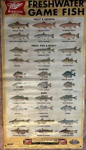 lot 194 image: Miller High Life Vintage 1998 Freshwater & Saltwater Game Fish Commercial Vinyl Poster 36 x 65