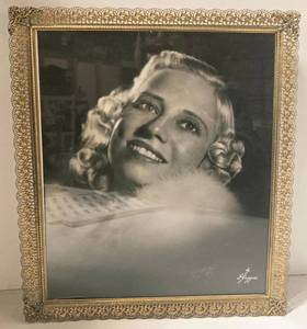 lot 199 image: DGaggeri Photo Portrait in Gold Filigree Frame - Vintage Black & White Glamour