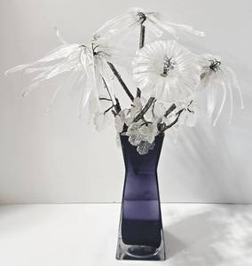 lot 44 image: Crystal Frost Flower Arrangement - Purple Glass Vase