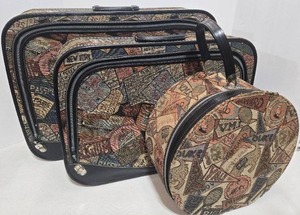 lot 212 image: Harvard Passport Print 3-Piece Travel Luggage Set with Round Vanity Case