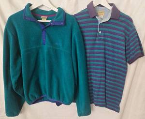 lot 218 image: Vintage L.L.Bean Vintage Pullover Fleece & Striped Polo Shirt - Mens Medium