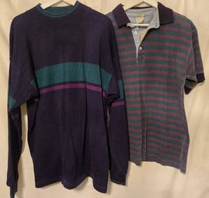 lot 220 image: L.L.Bean Vintage Mock-Neck Long Sleeve Shirt & Striped Polo Shirt - Mens M (Lot of 2)