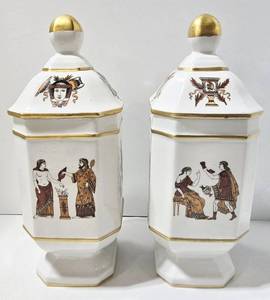 lot 233 image: Vintage Porcelain Neoclassical Lidded Jars (Lot of 2)