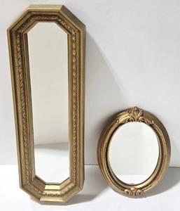 lot 266 image: HOMCO Vintage Gold MCM Framed Mirror & Vintage Baroque Oval Mirror