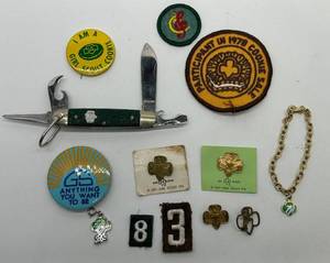 lot 285 image: Vintage Lot of Girl Scout Memorabilia Including Kutmaster Utica NY USA Folding Knife, Girl Scout Pins & Patches