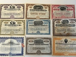 lot 294 image: Vintage Stock Certificates Collection  Early 1900s U.S. Corporations (Lot of 9