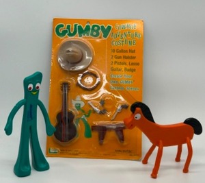 lot 300 image: Vintage Gumby Cowboy Adventure Costume Set with Gumby & Pokey Figures - No. 8121