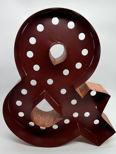 lot 308 image: Red Metal Ampersand & Marquee Sign With Circular Light Holes For Wall Decor