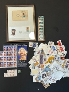Stamp Collection Including Marilyn Monroe Legends of Hollywood Stamp Sheet - Jackie Robinson FDC First Day of Issue US Stamps