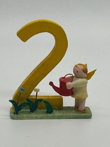 Vintage Japan #2 Birthday Wooden Folk Art Angel Watering Flowers