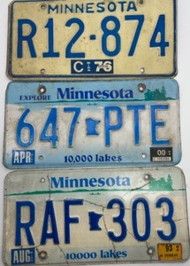 lot 382 image: Minnesota License Plates (Lot of 3) R12-874 & RAF 303 & 647 PTE