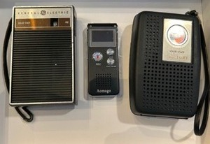 Vintage Pocket Radio Lot Including General Electric & Victory Solid State AM Radio, Mini Recording Device Lot of 3 All working