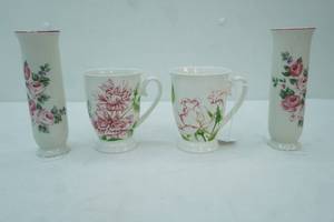 lot 37 image: Portmeirion Studio Floral Mugs and 2 ceramic bud vases