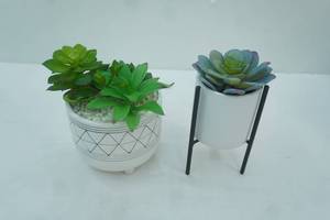 lot 40 image: 2ct artificial succulent arrangements in white ceramic planters