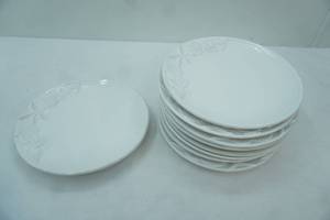 lot 80 image: White Ceramic Plate Set wshell design. Coastal Home