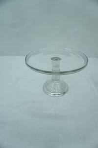 lot 85 image: Clear Glass Pedestal Cake Stand. 9.25 diameter by 6 tall