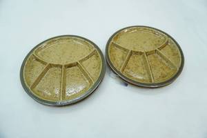 lot 95 image: Otagiri Speckled Stoneware Divided fonduesushi plates. Set of 4