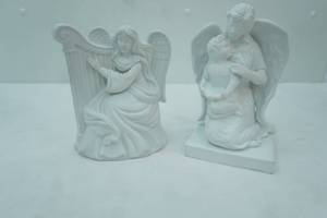 lot 96 image: Porcelain Angel Figurines. (the Angel playing the harp is music box)