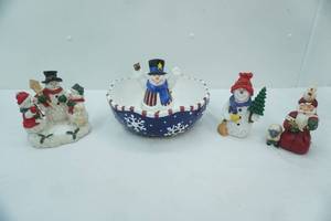 lot 151 image: Snowman Figurines and Ceramic Snowman Bowl