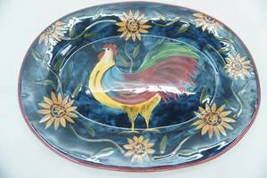 lot 171 image: Oval Ceramic Rooster Platter. Certified International. Susan Winget